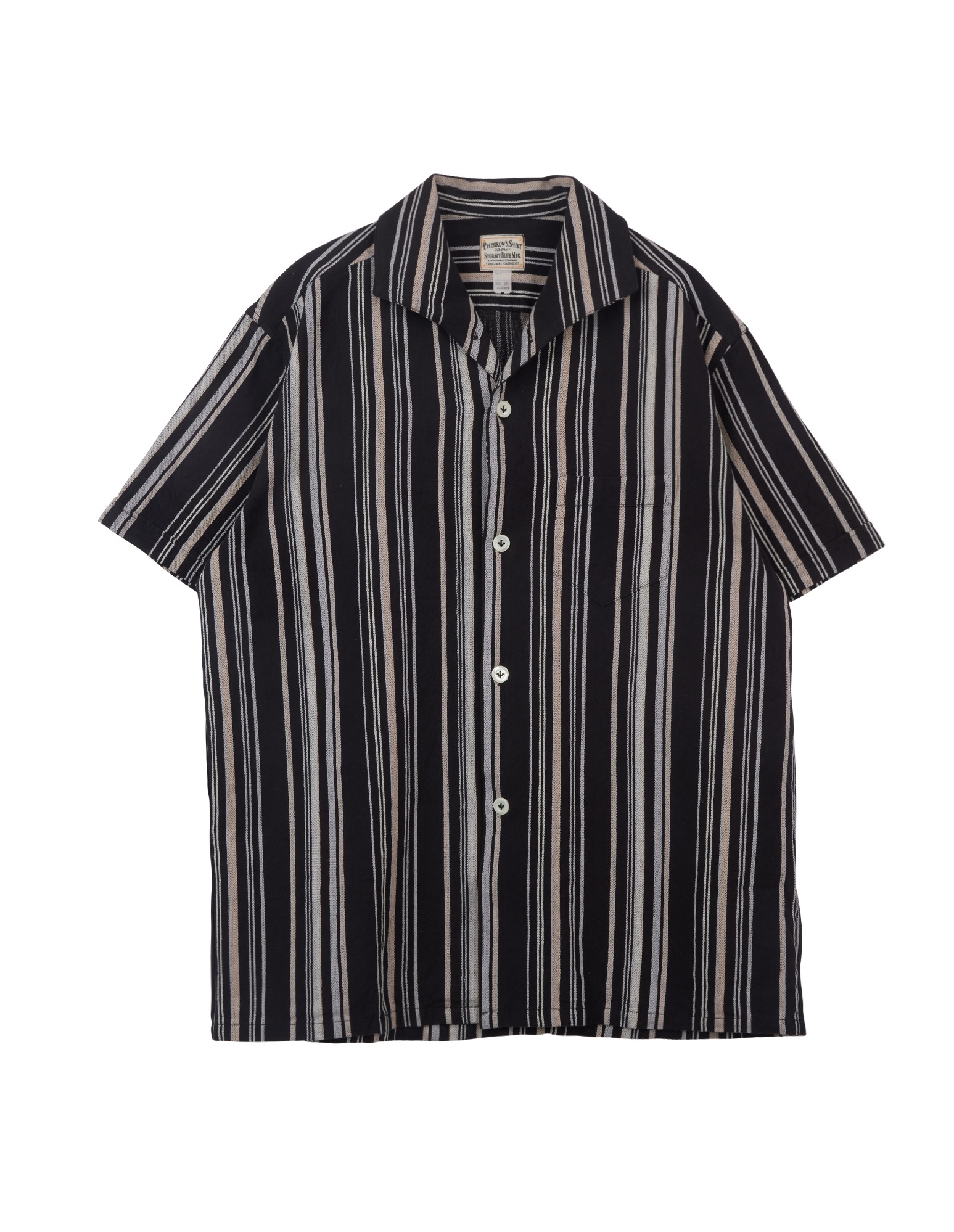 Italian Collar S/S Stripe Shirts (Black)