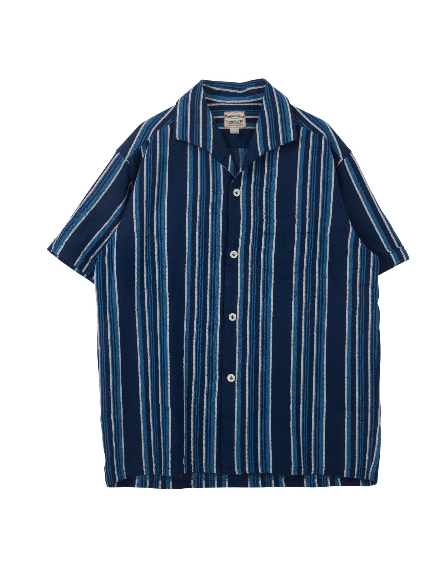 Italian Collar S/S Stripe Shirts (Blue)